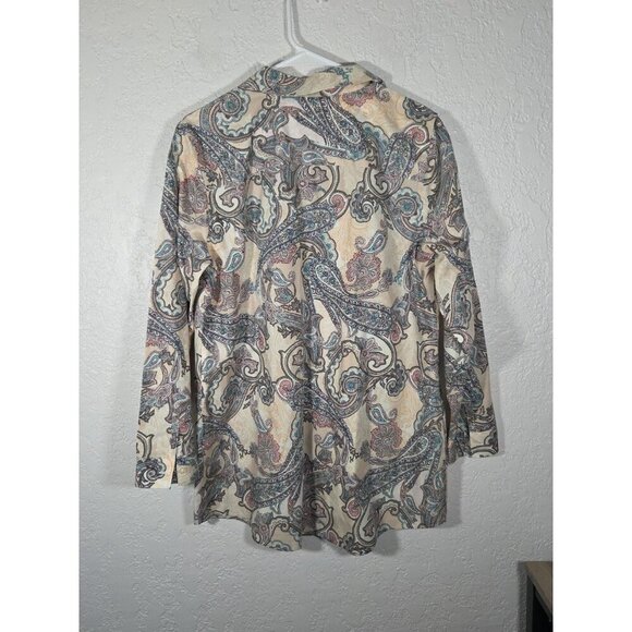 Chicos Womens 2 (Large) Multi Color Paisley No-Iron Button Down Tunic Shirt - Picture 4 of 5